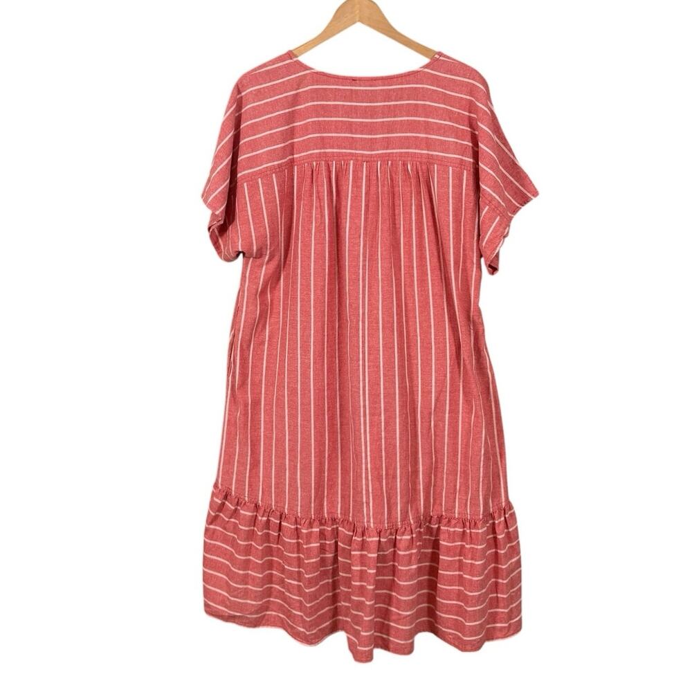 Women's Pink Striped V-Neck Midi Dress - Picture 3 of 9